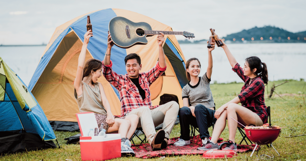 THIS IS AN IMAGE A PEOPLE HAVING A GREAT TIME CAMPING
