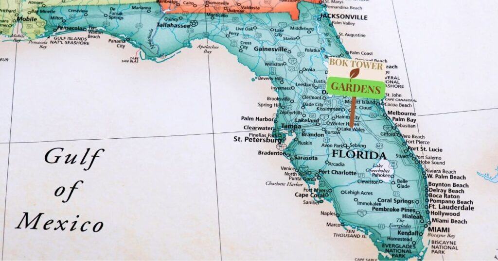 Map of the state of Florida with Bok Tower Gardens