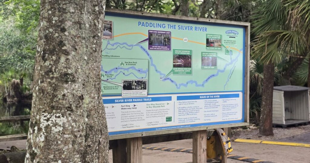 Silver Springs State Park kayaking PADDLE MAP AT ENTRANCE OF KAYAK LAUNCH