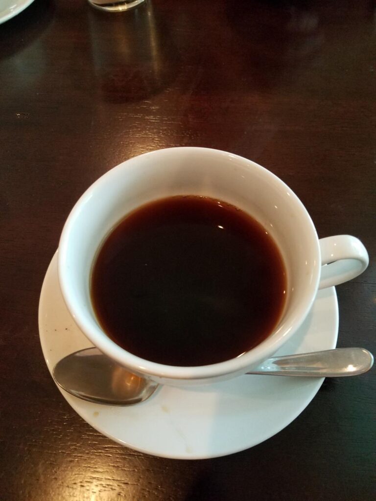 THIS IS AN IMAGE OF A CUP OF COFFEE AT THE BLUE HEN CAFE IN ST. AUGUSTINE, FLORIDA