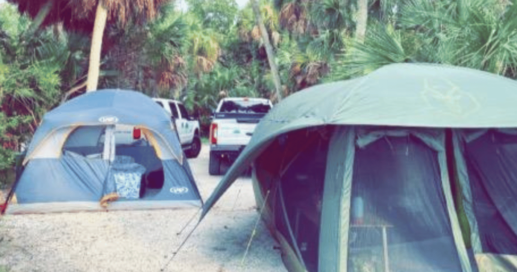 BEAUTIFUL CAMPING AT FORT DE SOTO CAMPGROUND TWO TENTS IN CAMPSITE