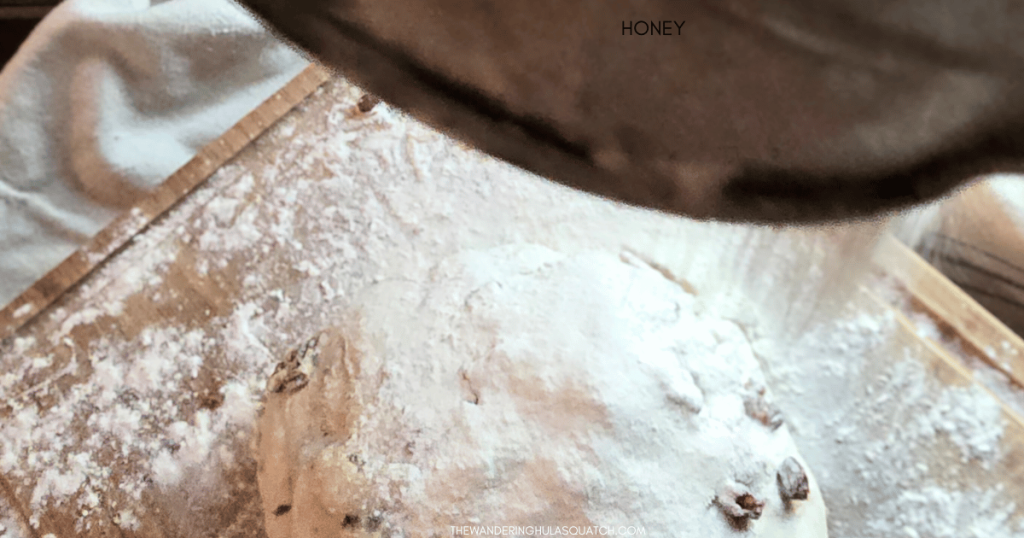 dusting top of bread dough with flour