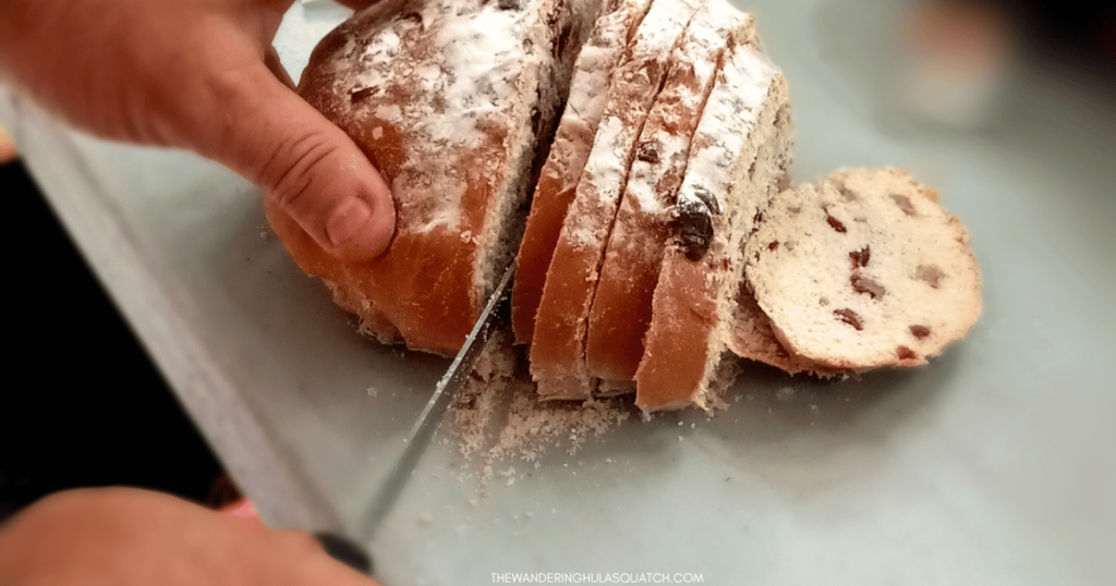 slicing cranberry walnut bread