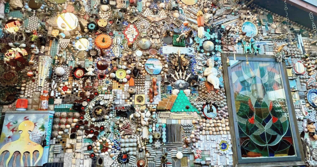 TRASHY WALL ART AT SATCHEL'S PIZZA IN GAINESVILLE, FL