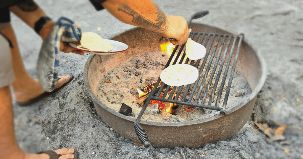 COOKING TORTILLAS ON THE CAMPFIRE