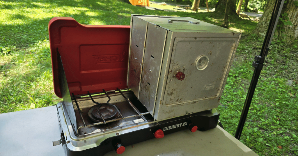 Coleman camp stove at camp