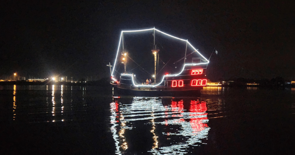 St. Augustine Nights of Lights Christmas in Florida PIRATE SHIP LIT UP