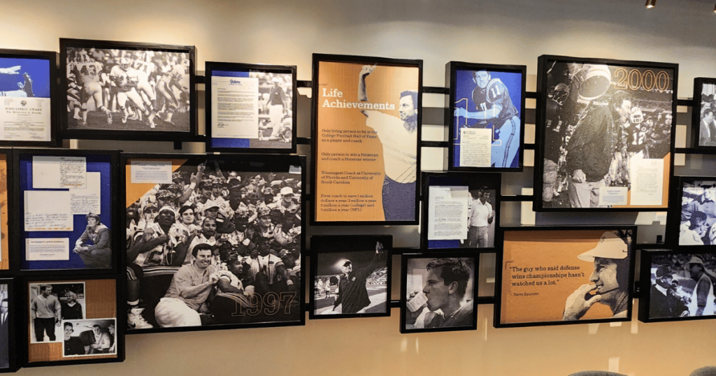 HUDDLE UP THIS FALL TO SPURRIER’S GRIDIRON GRILLE  FOOTBALL MEMORABILIA