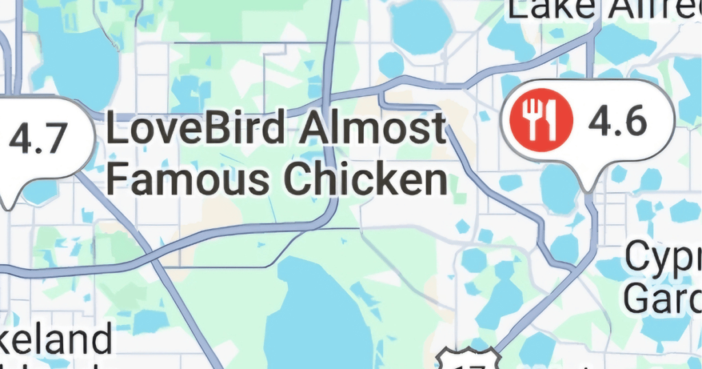 LOVEBIRD ALMOST FAMOUS CHICKEN CENTRAL FLORIDA HIDDEN GEM map