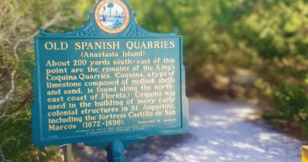 EXPLORE FALL CAMPING  AT ANASTASIA STATE PARK, FLORIDA historic Coquina Quary sign