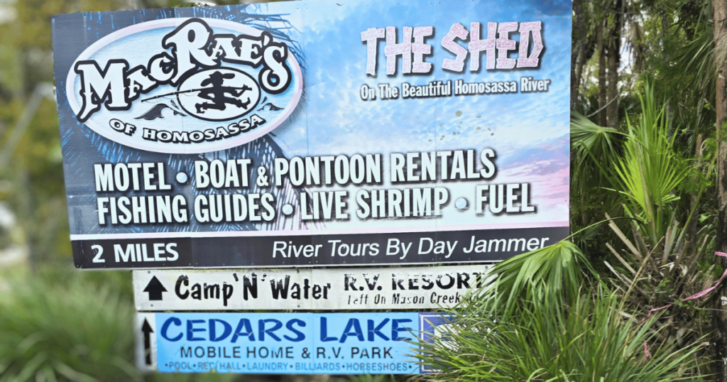 Ultimate Florida day trip this is an image of a vintage billboard in Homosassa Fl.