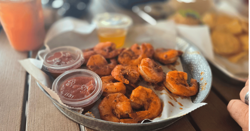 DIVE INTO CRUMPS' LANDING IN HOMOSASSA, FLORIDA platter of boiled shrimp