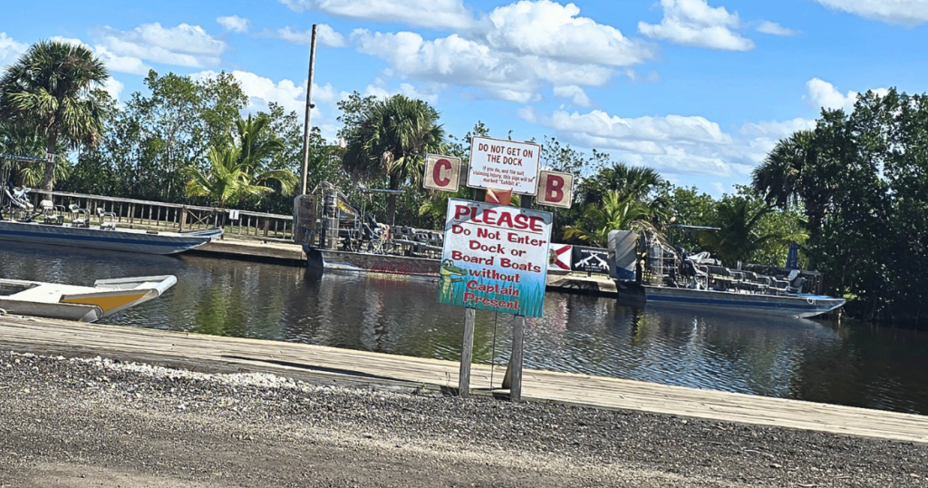 EPIC FLORIDA DAY TRIP EVERGLADES AIRBOAT RIDE AT WOOTEN'S this is an image of safety signs at Wooten's