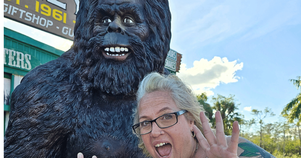 EPIC FLORIDA DAY TRIP EVERGLADES AIRBOAT RIDE AT WOOTEN'S woman with skunk ape