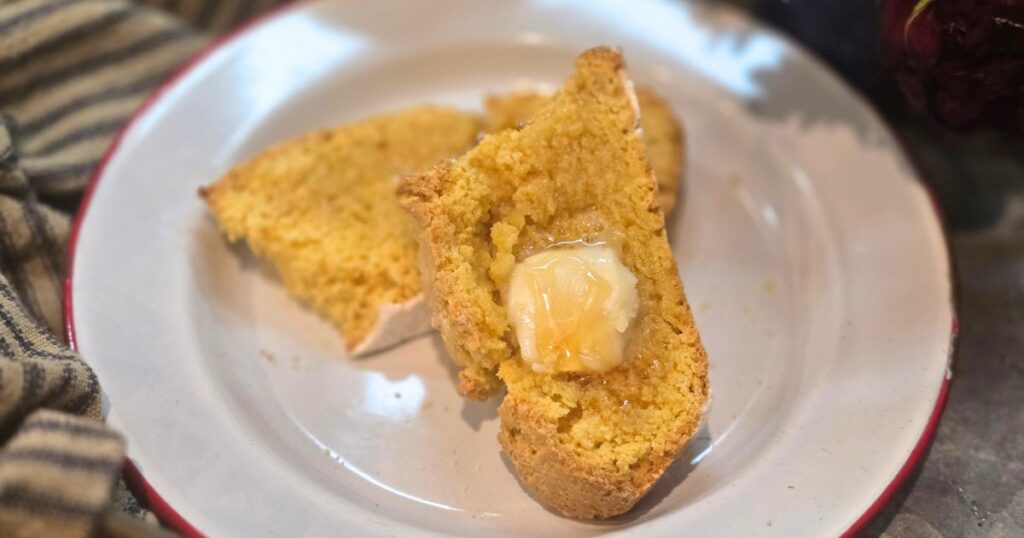 HONEY CORNMEAL YEAST BREAD RECIPE this is an image of toasted bread on a white plate