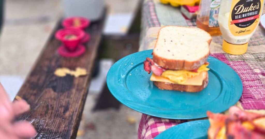 THIS IS AN IMAGE OF AN EASY CAMPING BREAKFAST SANDWICH