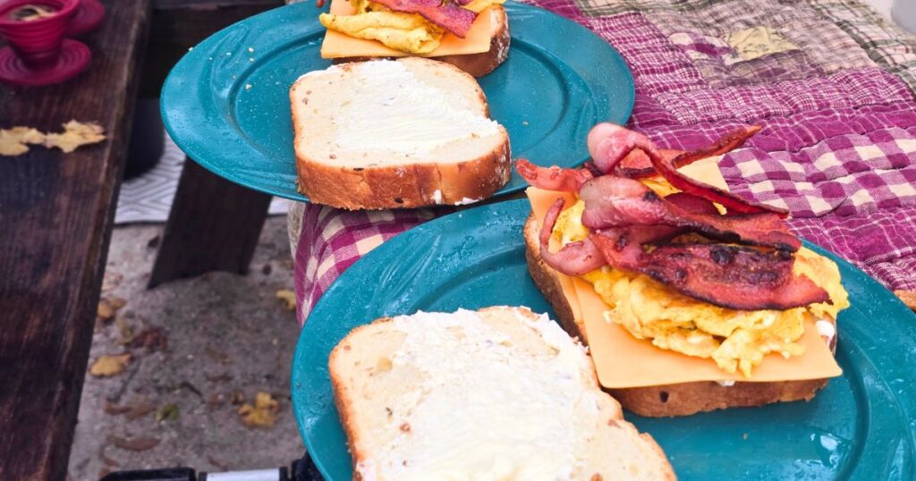 Easy Camping Breakfast Sandwich THIS IS AN IMAGE ASSEMBLING THE SANDWICHES
