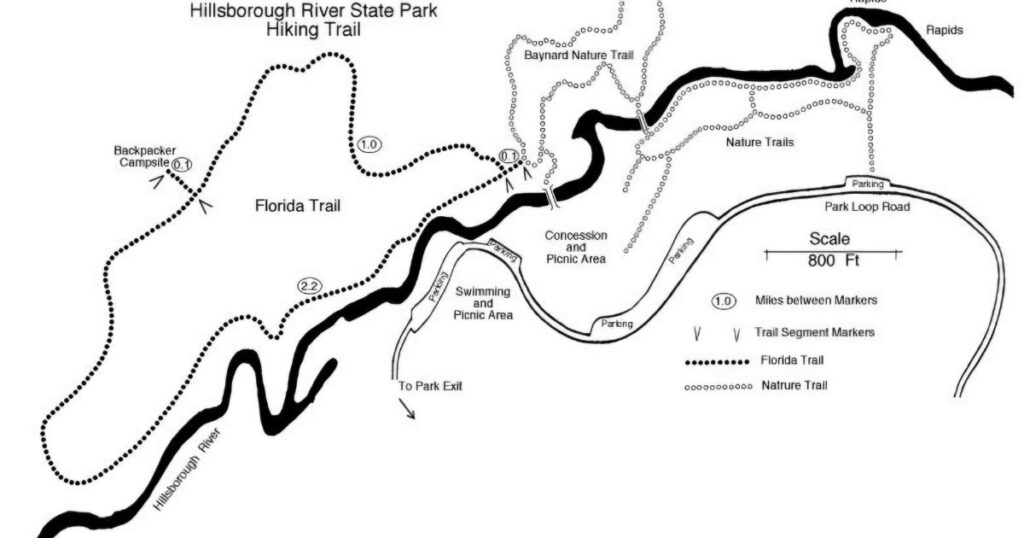 THIS IS AN IMAGE OF THE HILLSBOROUGH RIVER STATE PARK HIKING MAP