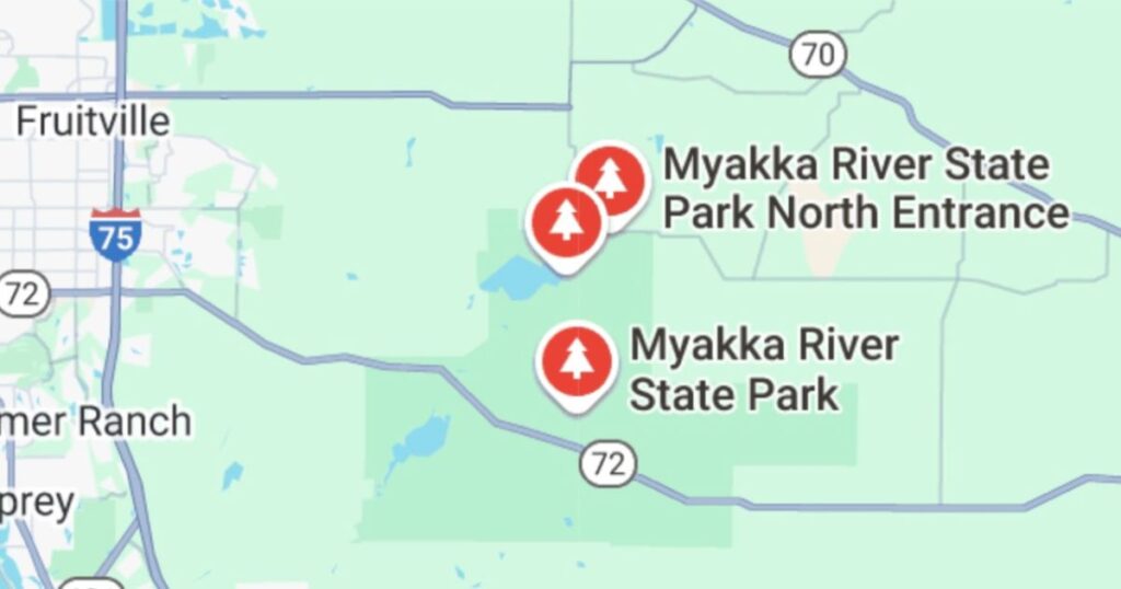 THIS IS AN IMAGE OF MYAKKA RIVER STATE PARK ON A MAP