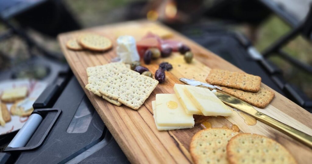 THIS IS AN IMAGE OF A CAMPING CHARCUTERIE AT CAMP