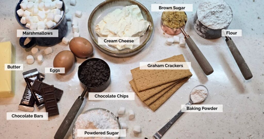 GOOEY S'MORES BAR RECIPE THIS IS AN IMAGE OF THE INGREDIENTS