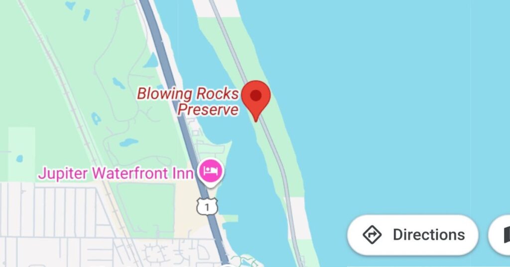 Blowing Rocks Preserve Nature Reserve on a scenic map shot in Florida.