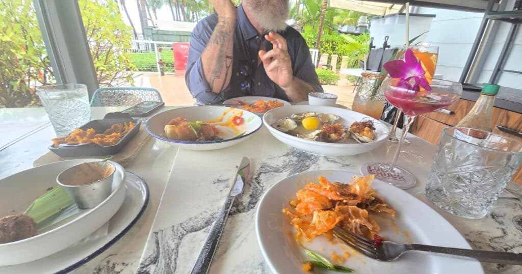 Lucky Shuck menu Jupiter FL table with lots of food