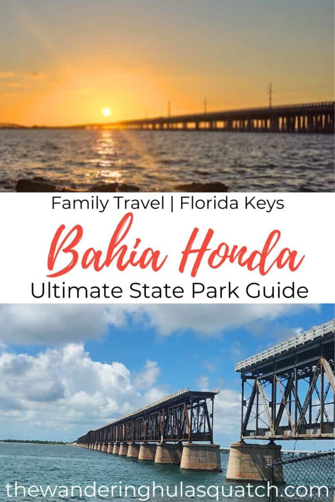 Sunset over Florida Keys ocean and bridge at Bahia Honda State Park.